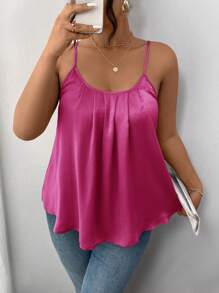 SHEIN Frenchy Camiseta sin mangas plisada en línea A con color liso y corte holgado en tallas grandes