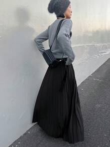 FRIFUL 女士黑色长款A字褶裙 - 黑色 - 查看 4