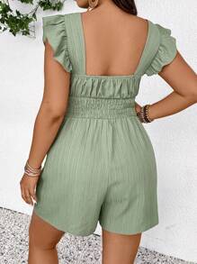 SHEIN Frenchy Mono de mujer de talla grande de unicolor con mangas cortas y cordón en la cintura