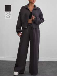 RueChic WOMAN COSY TWO PIECES LOUNGEWEAR WITH DOUBLE SIDE ZIPPER - Grey - View 3