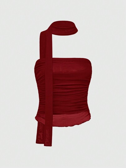 ROMWE J-Fashion Regata Canelada de Gola Halter em Cor Sólida e Ajuste Slim para Mulheres