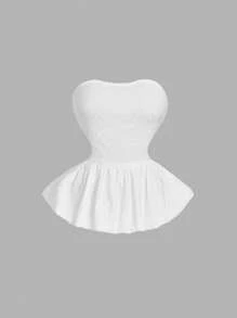 SHEIN MOD Top elegante sin tirantes de jacquard blanco, top de fiesta, top de club, top elegante y romántico, top bohemio, top de verano, top para salir