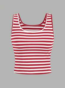 SHEIN LUNE Bộ 3 món thu đông 2024 gồm áo vest sọc, quần và áo khoác, trang phục sân bay - Đỏ và trắng - Xem 3