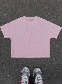 Manfinity Streetrush Camiseta corta y recortada para hombres, con patrón de diamantes en colores grandes y sobresalidos, letra impresa con patrón pequeño surtido, camiseta blanca holgada estilo calle INS
