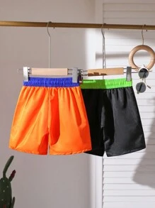 (2 Packs)Young Boys Boys' Drawstring Contrast Color Swimming Trunks