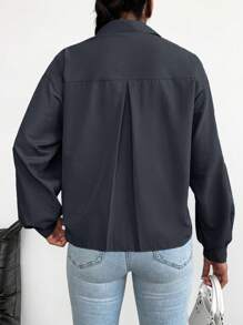 SHEIN Cotton Solid Drop Shoulder Oversized Shirt