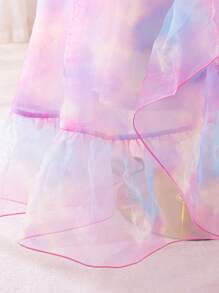 SHEIN Tween 女童彩色欧根纱方领泡泡袖缀饰长裙