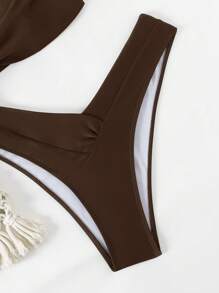 SHEIN Swim Damen Springbreak einfarbiger, sexy modischer verdrehter Bandeau 2-teiliger Bikini-Badeanzug-Set, Sommer Festival Boho - Kaffeebraun - Übersicht 8