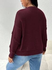 CosyJoli Plus Size Women Crew Neck Fuzzy Edge Loose Casual Comfortable Pullover Sweater - Burgundy - View 11