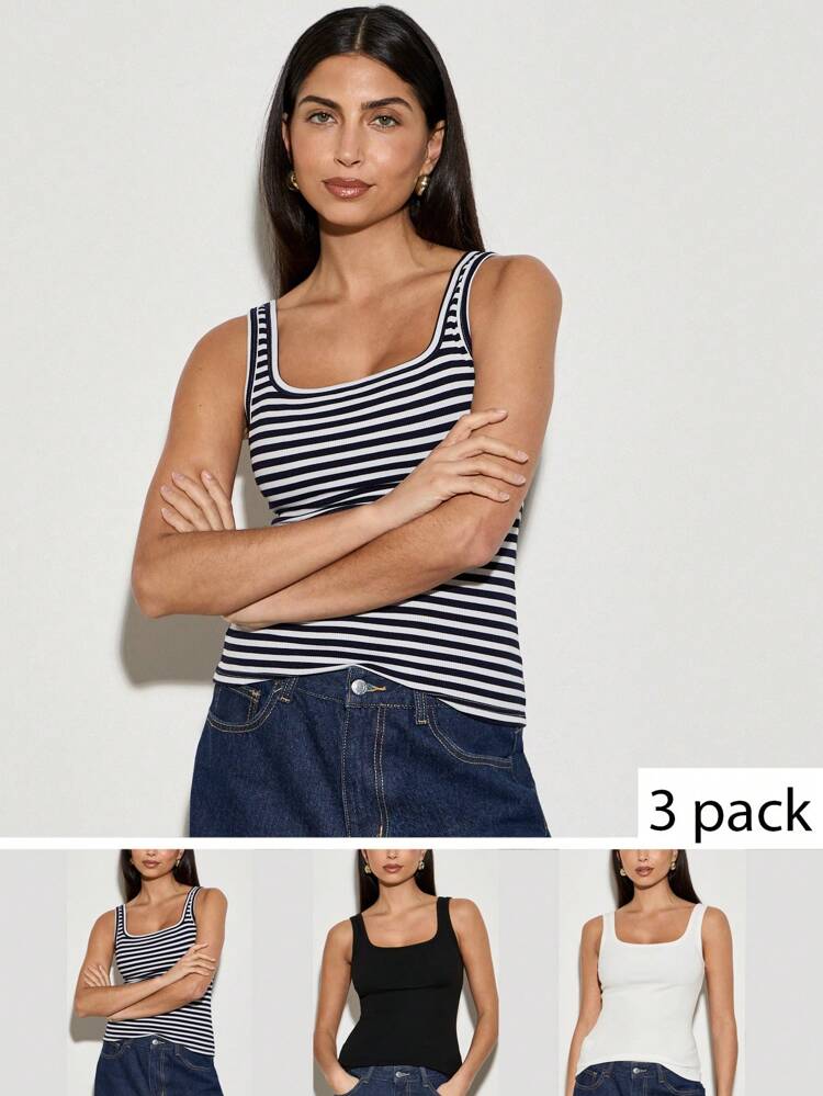 3-Pack Essential Ribbed Knit Tank Cami