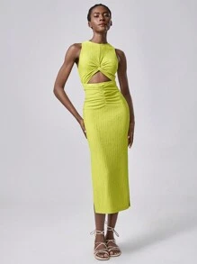 Lumivelle 女士针织纹理弹力镂空迷你连衣裙，优雅性感女士连衣裙，适合春夏季