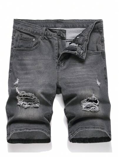 Manfinity Homme Men's Pocket Distressed Skinny Casual Denim Shorts
