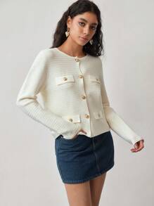 MOTF STUDIO 纹理针织纽扣前开衫 - 杏色 - 查看 5