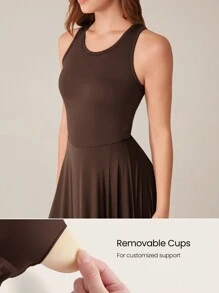 GLOWMODE SoftSerene Modal Cool Down Asymmetric Midi Dress Built-In Cups Daily Casual - Brown - View 3