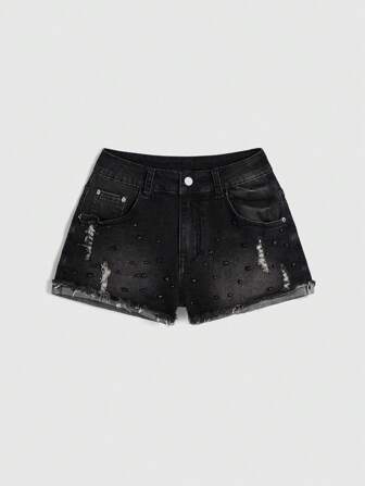 Grunge Punk Y2K Style Distressed Wash Low Waisted Ultra-Short Denim Shorts For Women,Summer , Summer Outfits ,Summer Clothes,Streetwear