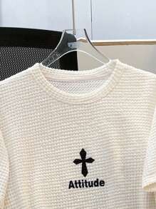 SHEIN 2 件套青少年男孩休闲简约百搭时尚超高性价比几何印花宽肩带针织背心短裤两件套春季服装；青少年男孩服装；青少年男孩夹克，春季返校