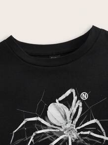 SHEIN ICON 休闲简约图案圆领短袖短款修身女式 T 恤 - 黑色 - 查看 3