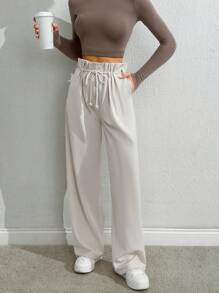 RueChic Women's Solid Mid Rise Belted Wide Leg Pants - Beige - View 3