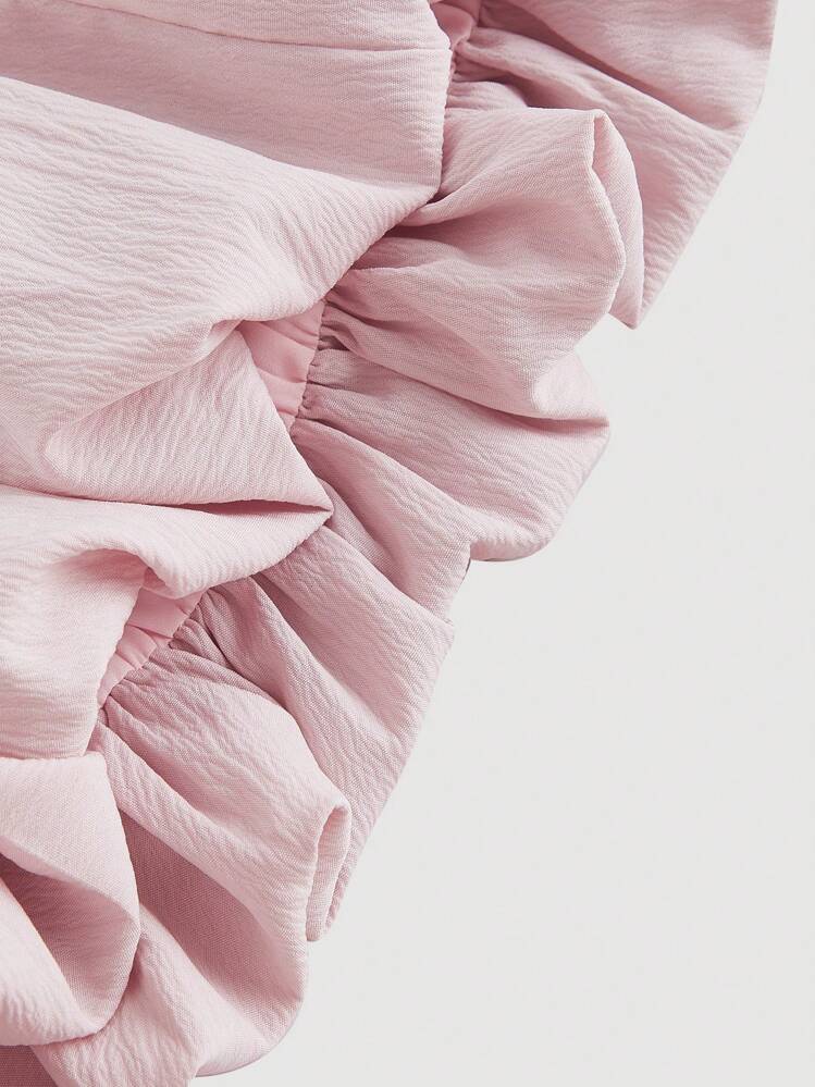 SHEIN MOD Blusa de manga abullonada rosa para mujer, camiseta de tirantes de verano, Mardi Gras, San Valentín - Rosa Pálido - Añade 4