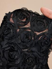 Chiquease 女士优雅花卉 3D 及膝半身裙 - 黑色 - 查看 7