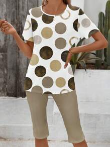 EMERY ROSE 2pcs/Set Women Casual Minimalist Polka Dot Print Set, Suitable For Summer - Multicolor - View 4