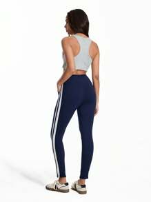 SHEIN Unity Minimalist Contrast Trim Low Waist Leggings Fall Cloth For Women - Navy Blue - View 2