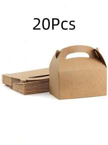 SHEIN 20 Stücke Moretoes Süßigkeitenboxen, 6 x 3,5 x 3,5 Zoll braune Geschenkboxen mit Griff, braune Papier-Partygefäße für Süßigkeiten, Cupcakes, Kekse - Verschiedenfarbig - Übersicht 4