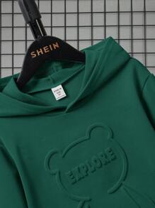SHEIN Tween Boy Embossed Knit Sweatshirt, Casual & Stylish For Everyday Wear - Dark Green - View 5