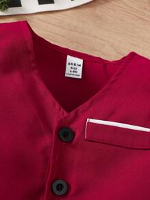 男宝宝纯色开衫背心+配套裤子套装，简约风格，无图案设计，适合春秋季休闲出游、居家温馨、轻松聚会 - 紅色 - 查看 5