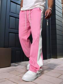 Manfinity Roghcode Men's Contrast Color Block Drawstring Waist Jeans - Pink - View 4