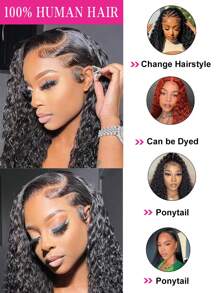 深波浪蕾丝前假发 人发 13x4 透明蕾丝前卷发假发 女士人发无胶假发 人发预拔婴儿头发 - Natural Black - 查看 6