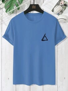 Manfinity Hypemode 男士几何印花圆领短袖休闲T恤 男士T恤 男士 - 藍色 - 查看 3