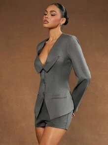 Hauture Veste régulière à la mode pour femmes, monobloc, manches longues, couleur unie
