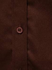 Calvornis Men's Solid Color Single-Breasted Pocket Casual Long Sleeve Shirt, Dark Brown Shirt, Rust Color Men's Shirt, Fall - Coffee Brown - View 5