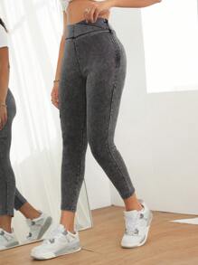 SHEIN PETITE PETITE 女式休闲紧身弹力牛仔裤，灰色，女式慢跑裤，女式紧身牛仔裤，女式紧身裤，小码女式裤子，弹力牛仔裤，黑色牛仔裤，高腰紧身牛仔裤 - 灰色 - 查看 4