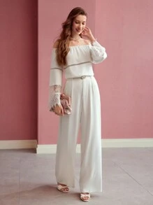 MOTF PREMIUM CONTRAST LACE OFF SHOULDER BLOUSE,SPRING/SUMMER - White - View 8