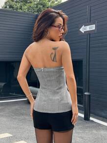 SHEIN EZwear Women's Plaid Faux Pocket Fashion Bandeau Top