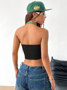 Coolane Women's Summer Sportswear Knit Number Graphics Halter Tank Top - Black - View 2