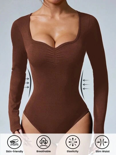 Easithlete 1 st Dam Enfärgad Sweetheart Neck Långärmad Slim Fit Seamless Body