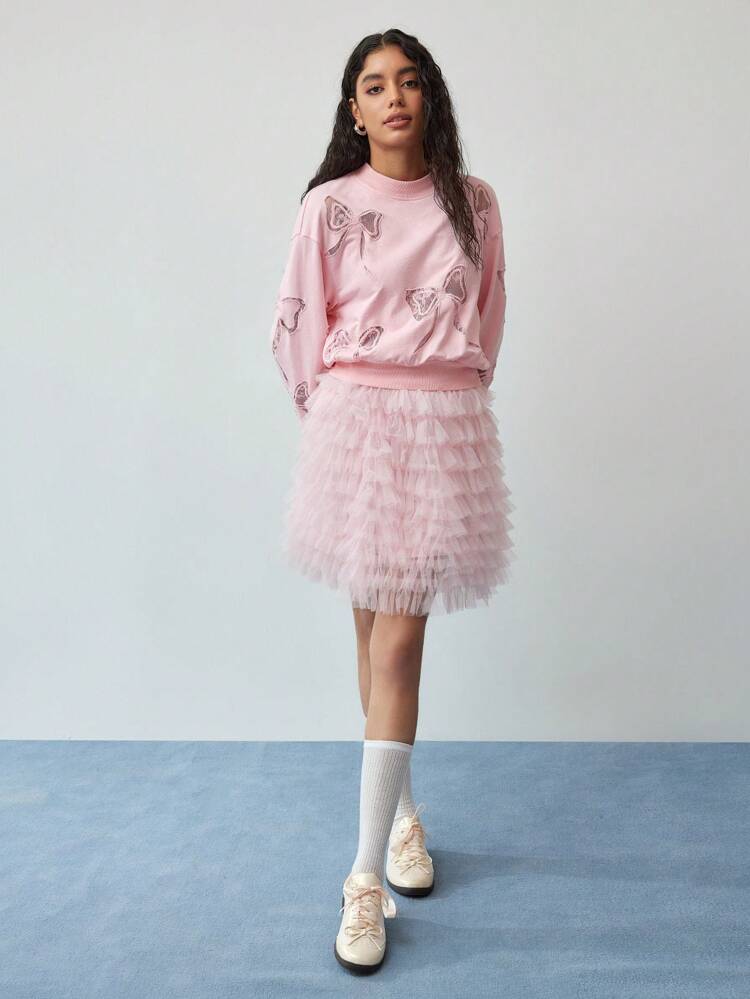 MOTF STUDIO LACE BOW PATTERN SWEATSHIRT