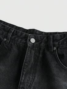 ROMWE MEN Street Life Jeans anchos con estampado de letras desgastados con bolsillo para hombre - Negro - Ver 12