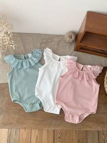 Conjunto de 3 piezas de pelele con volantes de punto para recién nacida, conjunto lindo para verano