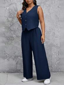 SHEIN Frenchy Conjunto de 2 piezas talla grande con chaleco y pantalón casual