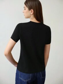 MOTF STUDIO RHINESTONE DETAIL BOW EMBROIDERY T-SHIRT,VALENTINE'S DAY,SPRING/SUMMER - Black - View 7