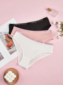 Teen Girl Plain Color Patchwork Casual Briefs ,3 Pcs