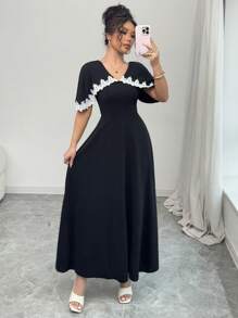 Rafferiza 女士优雅撞色荷叶边长裙，春夏