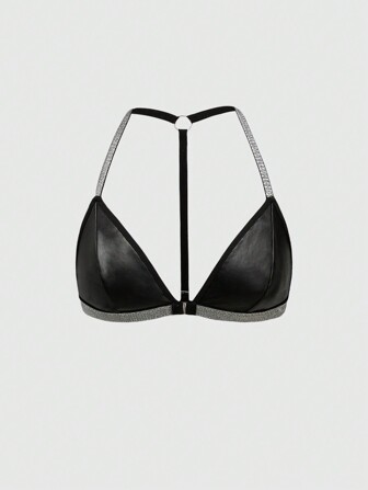 1pc Gothic Punk Style Silver Webbing Triangle Lingerie Bralette