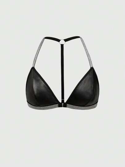 1pc Gothic Punk Style Silver Webbing Triangle Lingerie Bralette