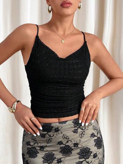 SHEIN Clasi 黑色半透明 V 领修身女式吊带背心 女士夏季服装 女士春季服装 女士夏季服装