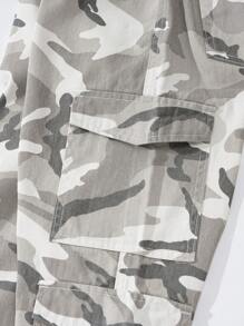 SHEIN Explorewe Tween 女童 Y2K 休闲多口袋街头抽绳腰部浅色迷彩印花工装牛仔裤 - 彩色 - 查看 4